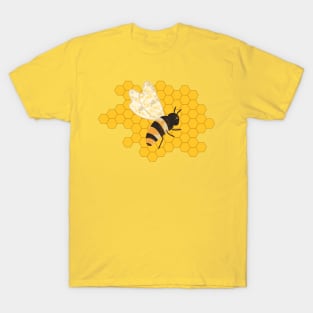 Cute Black Bee on Yellow Honeycomb T-Shirt